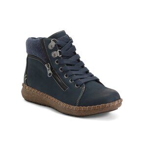 BIZA Navy Leather Royalty Booties
